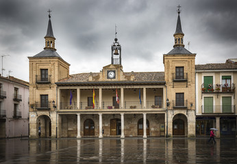 Fototapeta na wymiar Ayuntamiento Burgo de Osma on a rainy day, Soria, Spain