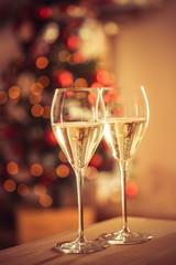 Glasses of sparkling white wine for Christmas and new year festivities
