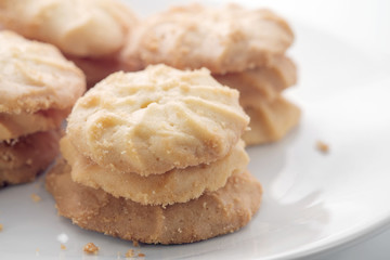 Butter cookies/Close up butter cookies on white plate.