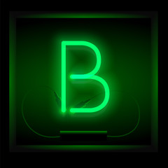 Realistic neon letter B vector illustration. Glowing font.