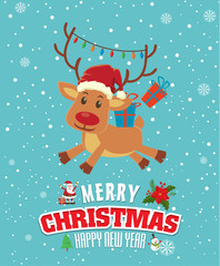 Vintage Christmas poster design with reindeer
