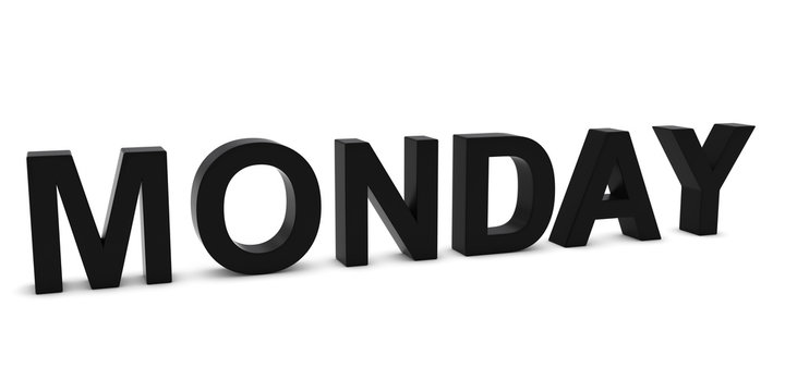 MONDAY Black 3D Text Isolated on White with Shadows