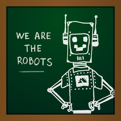 Vector chalk draw robot on blackboard. Eps10