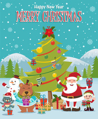 Vintage Christmas poster design with Santa Claus