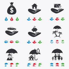Insurance icons. Life, Real estate and House.