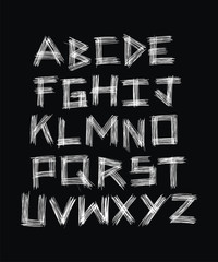 Scratched surface. Hand written alphabet. Vector
