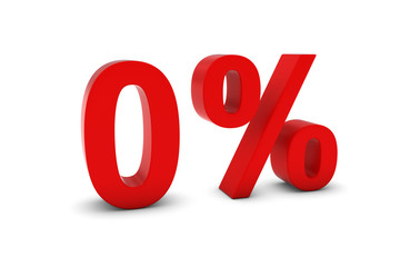 0% - Zero Percent Red 3D Text Isolated on White