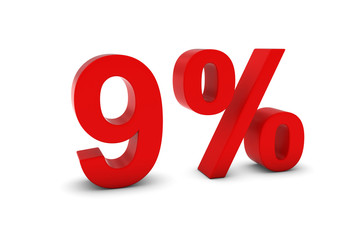 9% - Nine Percent Red 3D Text Isolated on White