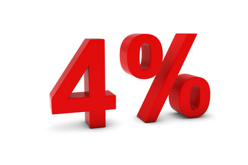 4% - Four Percent Red 3D Text Isolated on White