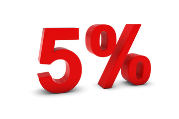 5% - Five Percent Red 3D Text Isolated on White