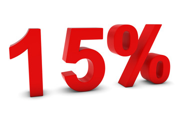 15% - Fifteen Percent Red 3D Text Isolated on White