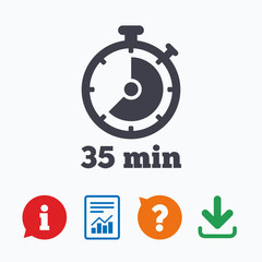 Timer sign icon. 35 minutes stopwatch symbol.
