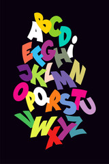 Bright abstract comic font. Vector alphabet