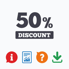 50 percent discount sign icon. Sale symbol.