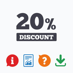 20 percent discount sign icon. Sale symbol.