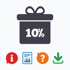 10 percent sale gift box tag sign icon.