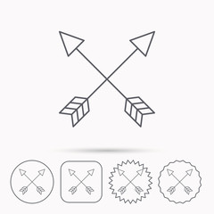 Bow arrows icon. Hunting sport equipment sign.