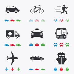 Naklejka premium Transport icons. Car, bike, bus and taxi signs.