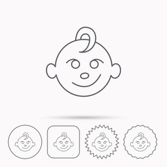 Baby boy face icon. Child with smile sign.
