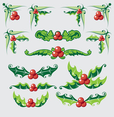 Holly berry christmas vector set