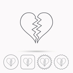 Broken heart icon. Divorce sign.