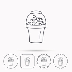 Bucket with foam icon. Soapy cleaning sign.