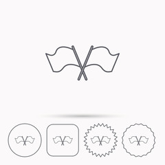 Crosswise waving flag icon. Location pointer.