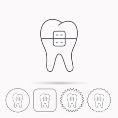 Dental braces icon. Tooth healthcare sign.