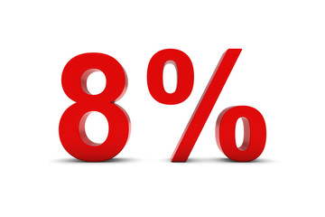 8% - Eight Percent Red 3D Text Isolated on White