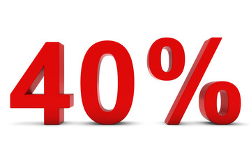 40% - Forty Percent Red 3D Text Isolated on White
