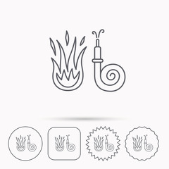 Fire hose reel icon. Firefighters station sign.