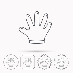 Rubber gloves icon. Latex hand protection sign.