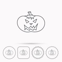 Halloween pumpkin icon. Scary smile sign.
