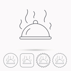 Restaurant cloche icon. Hot food sign.