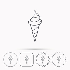 Ice cream icon. Sweet dessert in waffle cone.