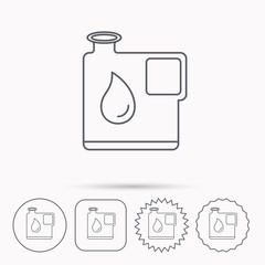 Jerrycan icon. Petrol fuel can with drop sign.