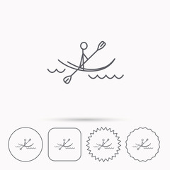 Kayaking on waves icon. Rafting or canoeing.