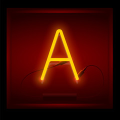 Realistic neon letter A vector illustration. Glowing font.