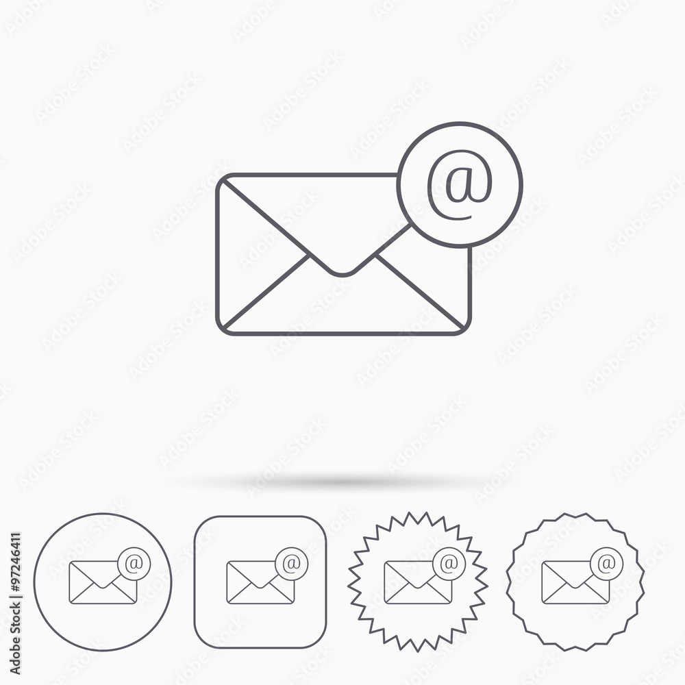 Poster envelope mail icon. email message with at sign.