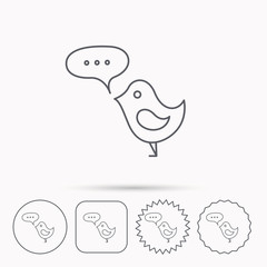 Bird with speech bubble icon. Short messages.