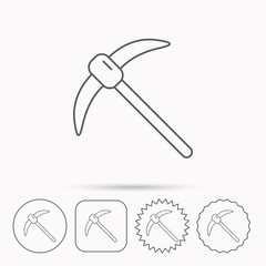 Mining tool icon. Pickaxe equipment sign.