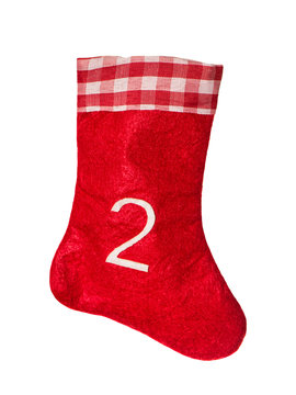 Red christmas sock for gifts. Stocking. Advent symbol