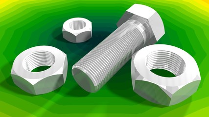 Nuts and bolt on textured background. Green to yellow gradient