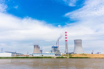 skyline,water and landscape of power plant