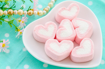 sweet heart shape of marshmallows.