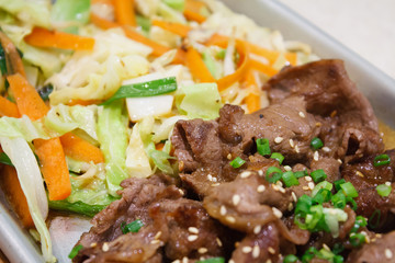 Beef with vegetables teppanyaki Japanese Cooking