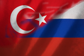 turkey and russia flag on fabric