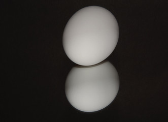 One egg and reflection on black  background
