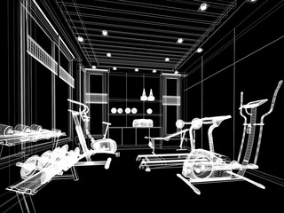 abstract sketch design of interior fitness room