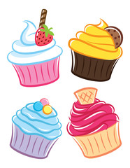 colorful cartoon cupcake isolated on white background